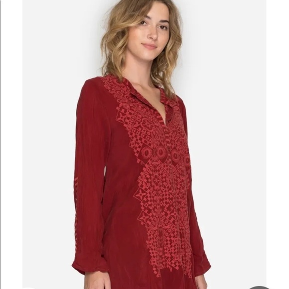 JOHNNY WAS Size XXL embroidered front button Rona tunic with sleeve roll tabs - Picture 7 of 12